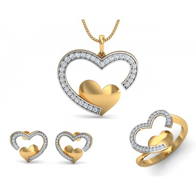 Fiona Diamond Heart  Pendant Earrings & Ring Set